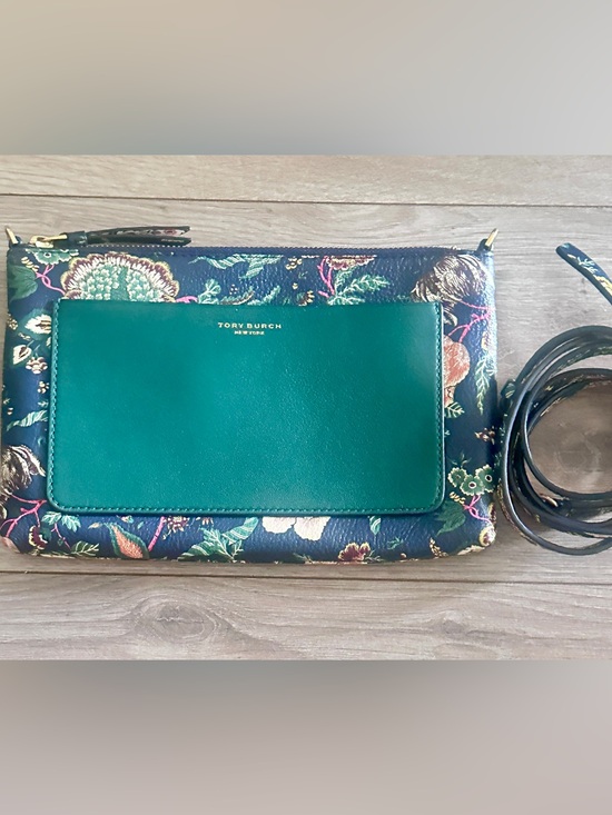 Tory Burch Handbags - Tory Burch Teal Green Floral Leather Crossbody